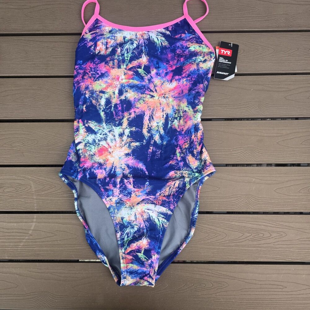 TYR Womens Durafast One Zandia Trinityfit 1 PC Swim Floral Multicolor Sz 34 New